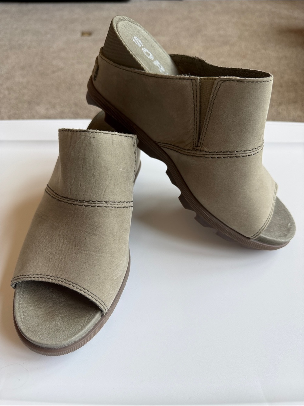 Sorel Olive-Taupe Open-Toe Slide Mules